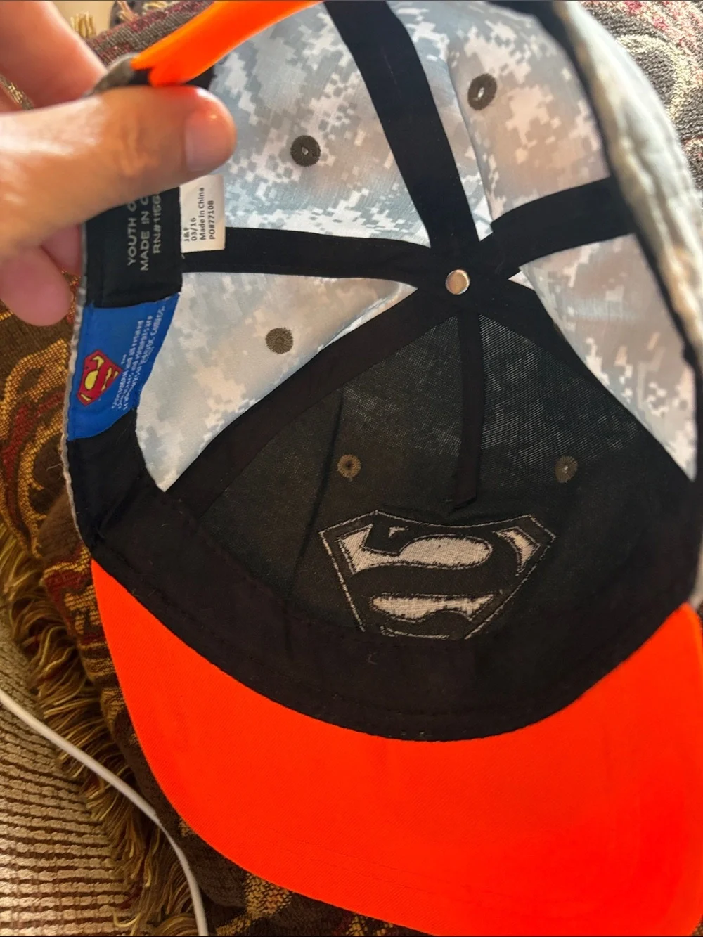 DC COMICS SUPERMAN Youth OSFM Camo Orange Superman Cap